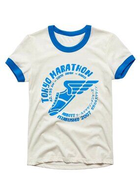 Ringer T Shirt Unisex Tokyo Marathon Retro 90s 80s Vintage T Shirt Off White